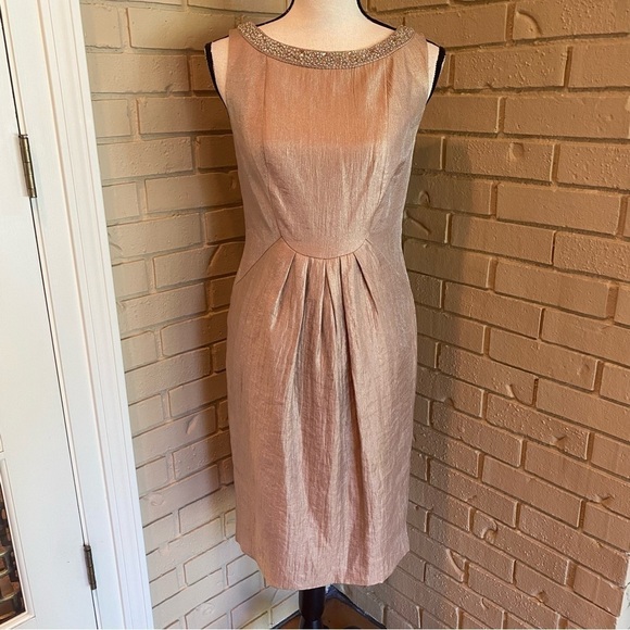 Adrianna Papell Gold Champagne Beaded Cocktail Party Dress Size 4 - Picture 1 of 10